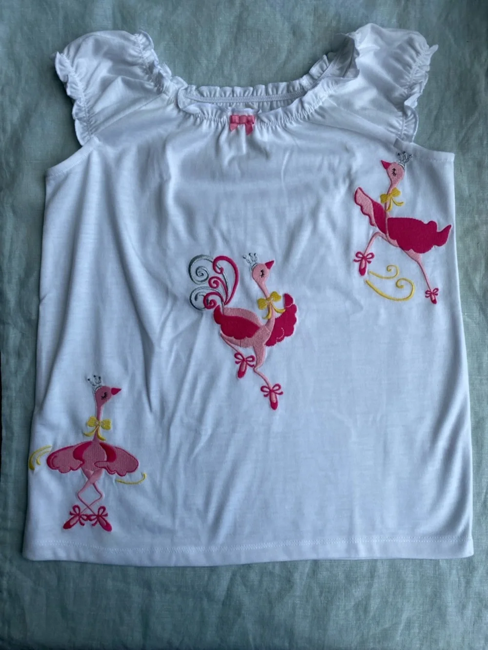 Gymboree embroidered ballerina ostrich white cap sleeve top